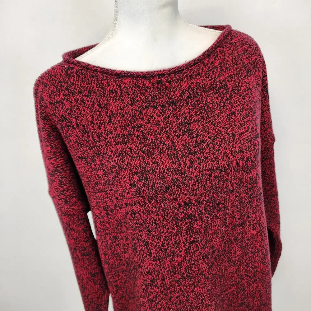 LRL Ralph Lauren Womens Boat Roll Neck Sweater Size L Red Black Tight Knit